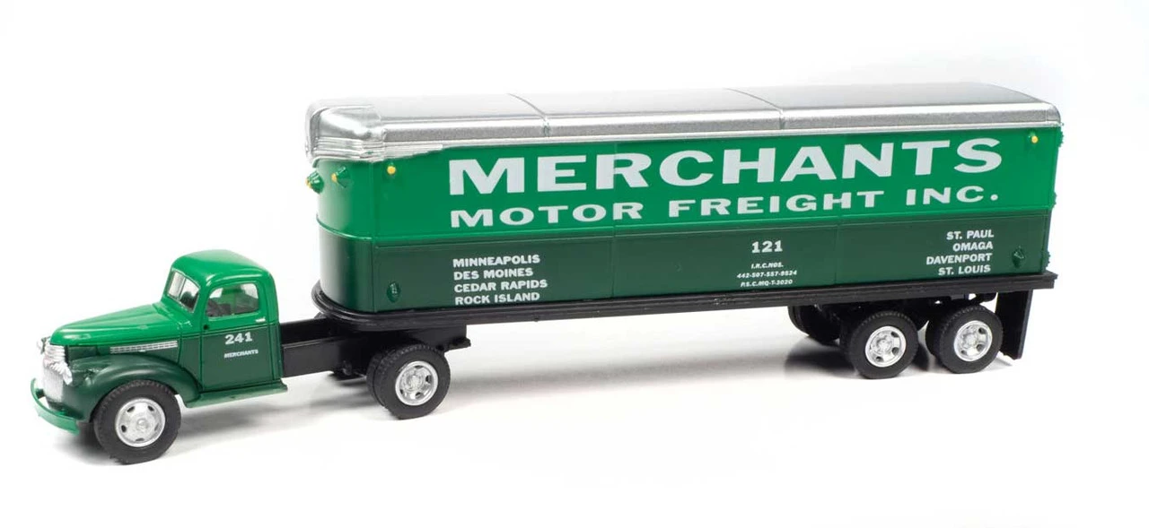 Classic Metal Works 31203 - 1941-1946 Chevrolet Tractor W/AeroVan Trailer - Assembled (Merchants Motor Freight (2-Tone Green, White) - HO Scale 3 Classic Metal Works 31203 - 1941-1946 Chevrolet Tractor W/AeroVan Trailer - Assembled (Merchants Motor Freight (2-Tone Green, White) - HO Scale