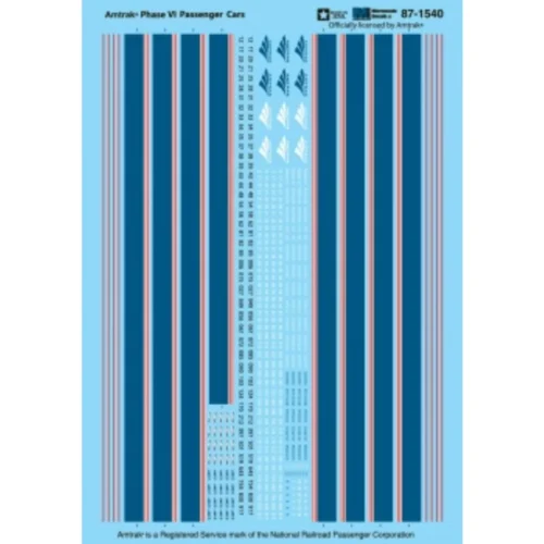 Microscale 601540 - Amtrak Phase VI Passenger Cars - Decal Set Amtrak (AMTK) - N Scale