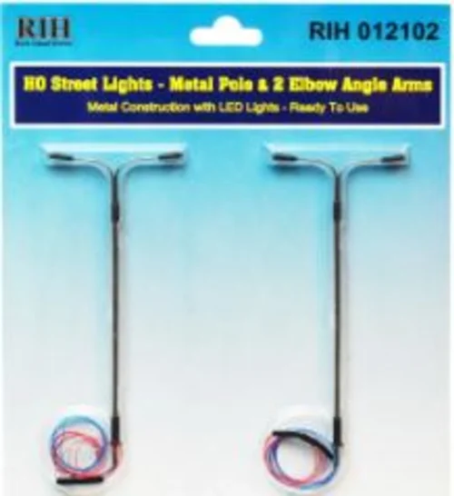 Rock Island Hobby 012102 - HO Scale Street Lights W Vertical Pole And 2 Elbow Arms - HO Scale