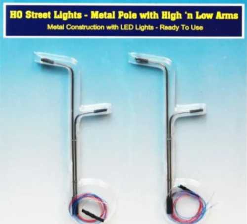 Rock Island Hobby 012103 - HO Scale Street Lights 2 Vertical Poles W High And Low Arms - HO Scale