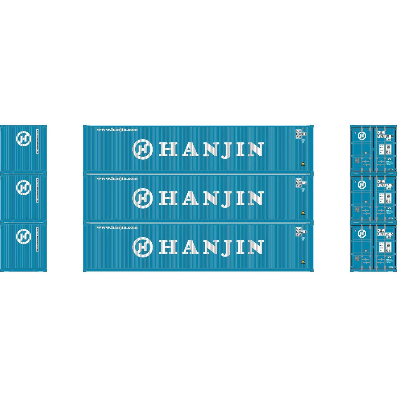 Athearn 17419 - 40' Corrugated Low-Cube Container (3) Hanjin - N Scale 3 Athearn 17419 - 40' Corrugated Low-Cube Container (3) Hanjin - N Scale