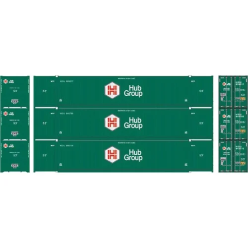 Athearn RTR 28493 - 53' CIMC Container (3) Hub Group (HGIU) - HO Scale