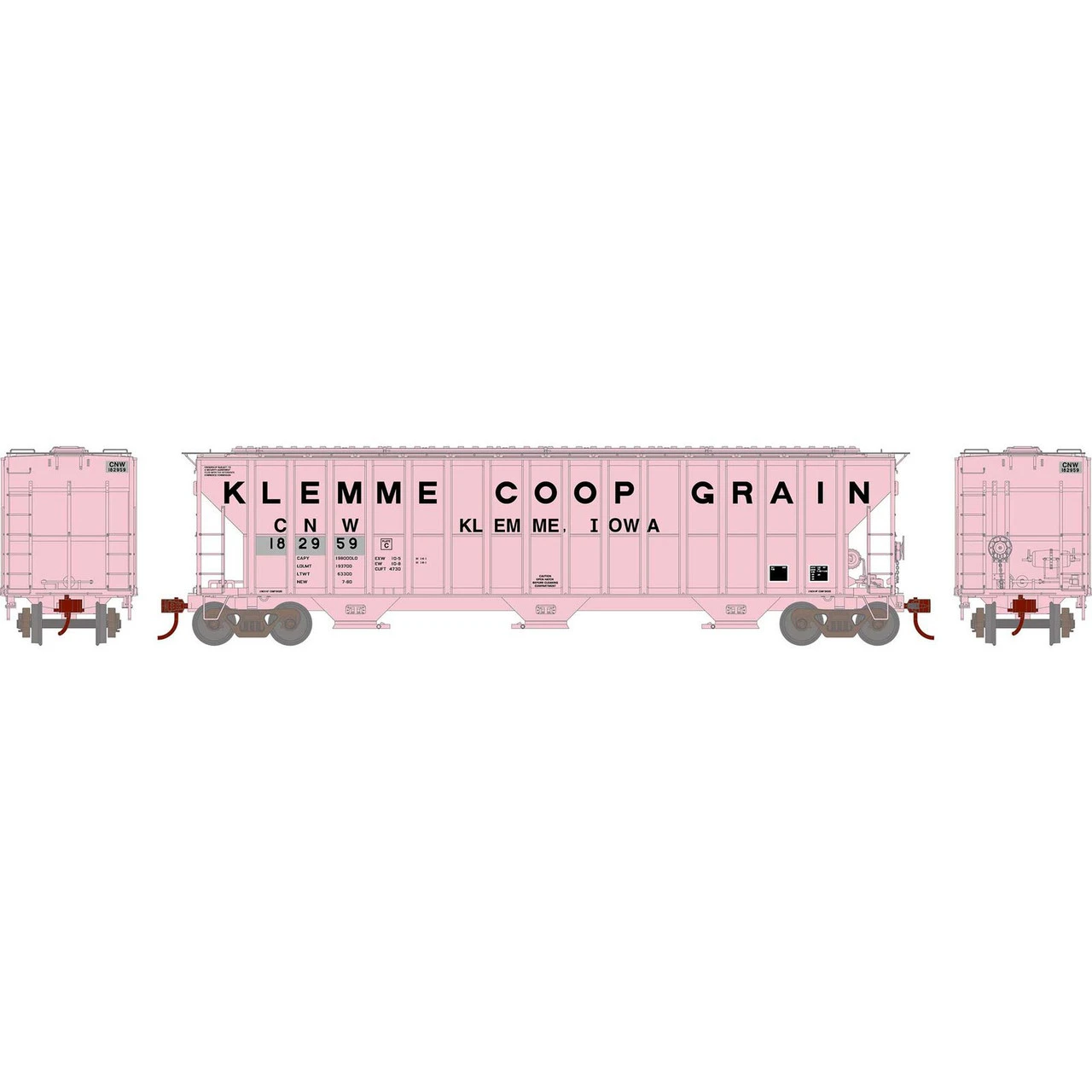 Athearn RTR 81583 - FMC 4700 Covered Hopper Klemme CO-OP 182959 (CNW Patched) - HO Scale 3 Athearn RTR 81583 - FMC 4700 Covered Hopper Klemme CO-OP 182959 (CNW Patched) - HO Scale