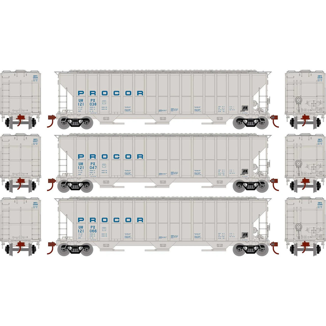 Athearn RTR 81588 - FMC 4700 Covered Hopper Procor (UNPX) 121038, 121047, 121066 - HO Scale 3 Athearn RTR 81588 - FMC 4700 Covered Hopper Procor (UNPX) 121038, 121047, 121066 - HO Scale