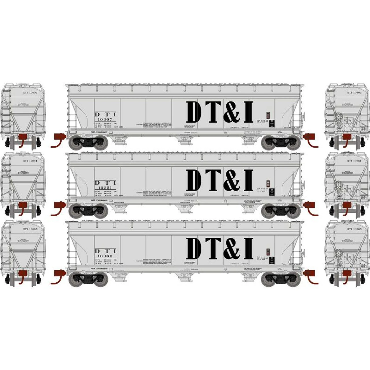 Athearn Genesis 15856 - ACF 4600 3-Bay Hopper Detroit, Toledo And Ironton (DTI) 10307, 10351, 10365 - HO Scale 3 Athearn Genesis 15856 - ACF 4600 3-Bay Hopper Detroit, Toledo And Ironton (DTI) 10307, 10351, 10365 - HO Scale