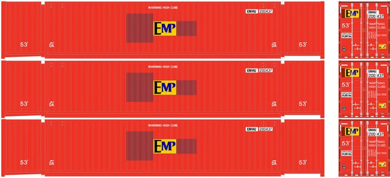 Atlas 20006663 - 53' JINDO Container (3) EMP - HO Scale 3 Atlas 20006663 - 53' JINDO Container (3) EMP - HO Scale