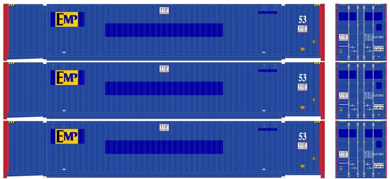 Atlas 20006666 - 53' JINDO Container (3) EMP - HO Scale 3 Atlas 20006666 - 53' JINDO Container (3) EMP - HO Scale