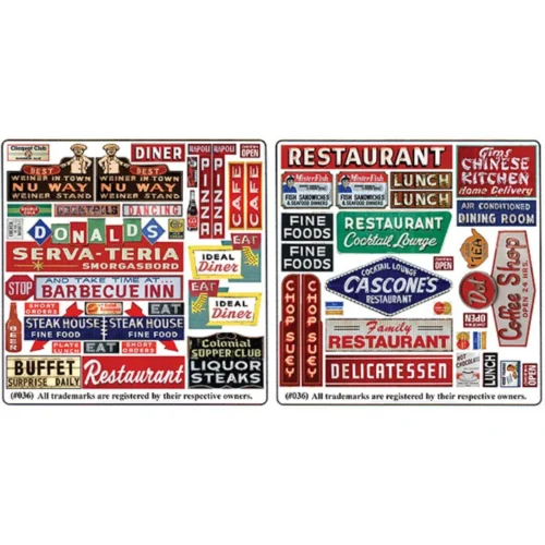Blair Line 036 - Printed Storefront & Advertising Signs -- Restaurant & Cafe Signs - N Scale Kit