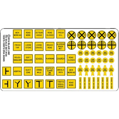 Blair Line 044 - Highway Signs -- Vintage Caution 1930s-1950s (black, Yellow) - N Scale Kit