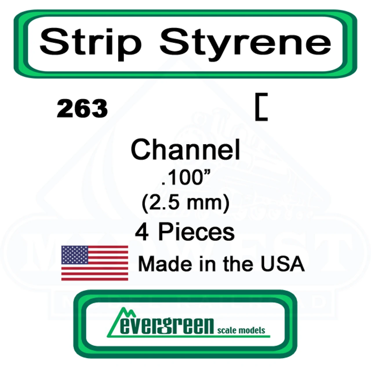 Evergreen 263 - Styrene Channel .100" 3 Evergreen 263 - Styrene Channel .100"