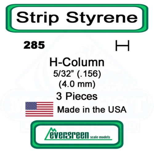Evergreen 285 - Styrene H-Columns (Wide Flange Beams) .156"