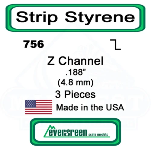 Evergreen 756 - Styrene Z Channel .188"