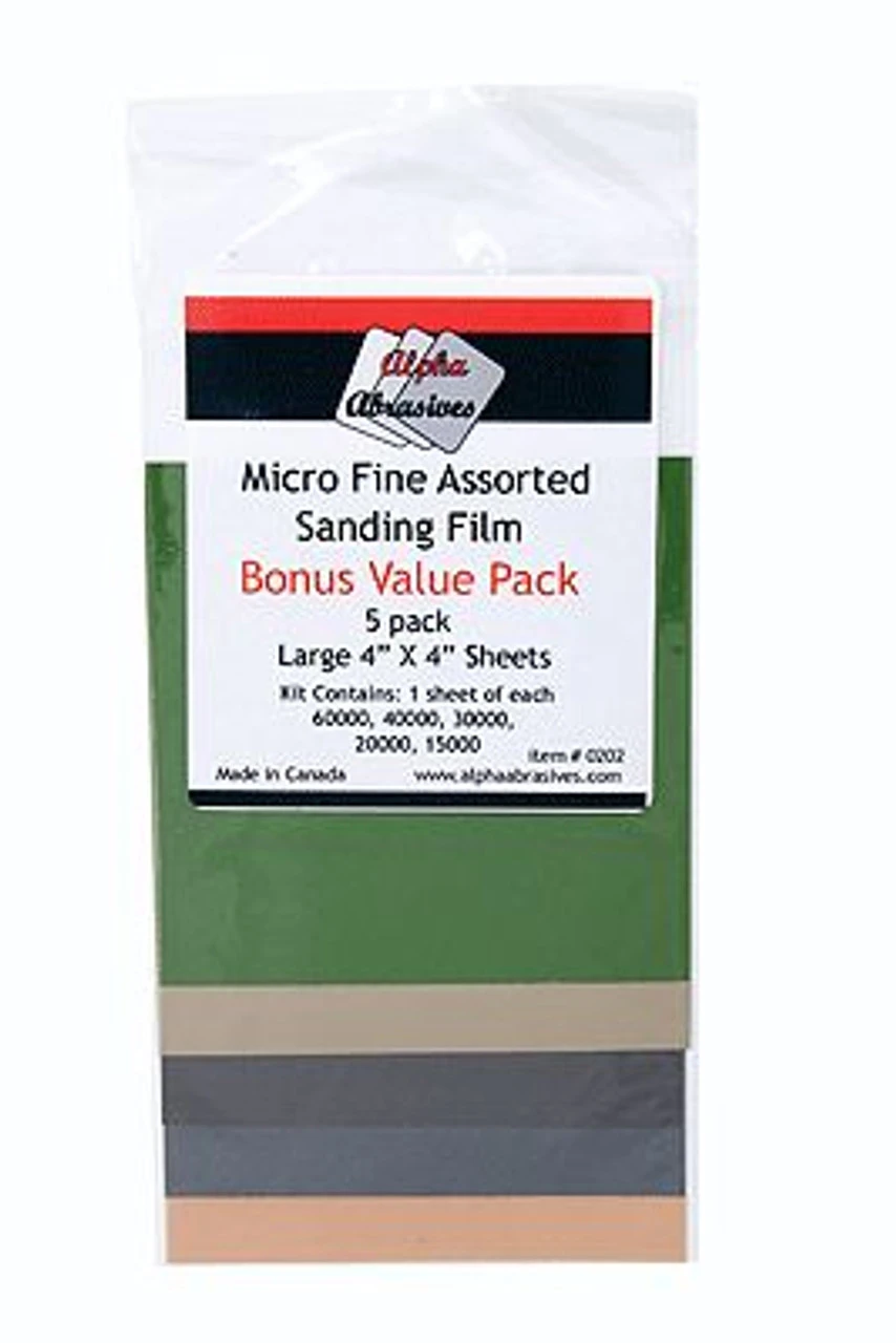 Alpha Abrasives 0202 - Micro Fine Assorted Sanding Film - Sheets - 4 X 4" 10.2 X 10.2cm 3 Alpha Abrasives 0202 - Micro Fine Assorted Sanding Film - Sheets - 4 X 4" 10.2 X 10.2cm