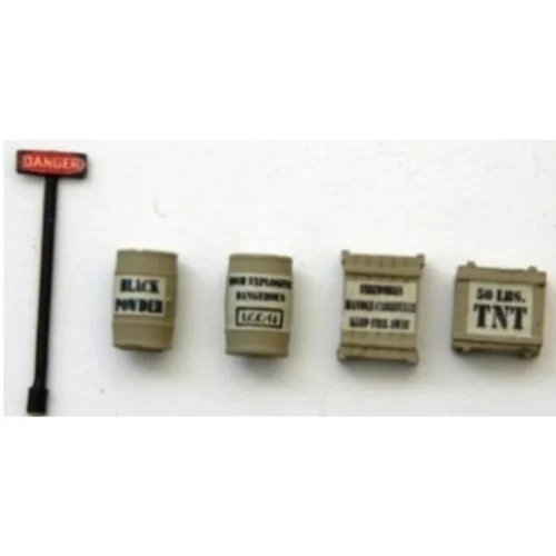 JL Innovative 525 - Custom Mine Explosive Set (Signs, Kegs, Crates) (5) - HO Scale