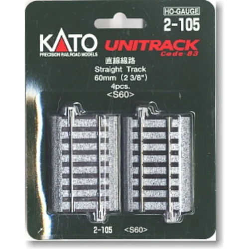 Kato 2-105 - 60mm (2 3/8") Straight Track [4 Pcs] - HO Scale