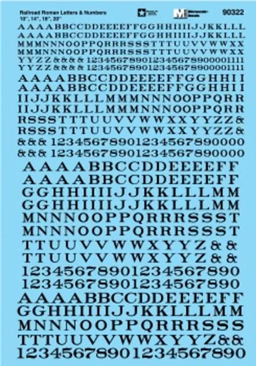 Microscale 90322 - Railroad Roman Letters & Numbers-Black - HO Scale