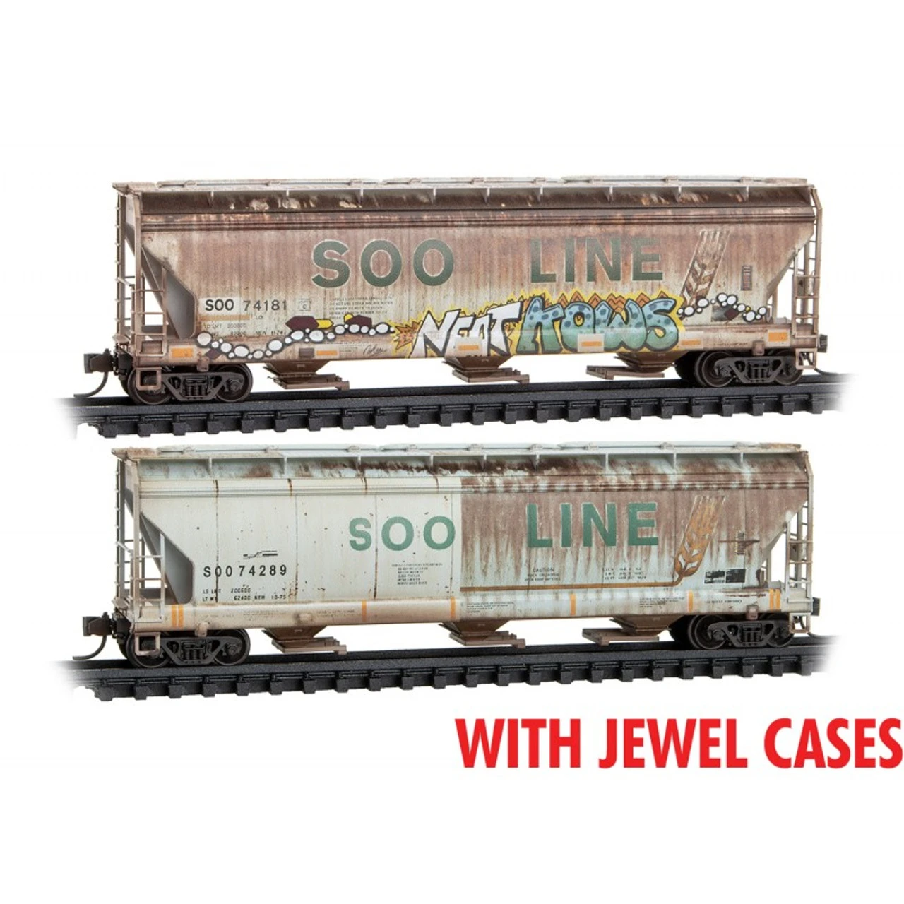 Micro-Trains Line 98305047 - Soo Line 3-bay Covered Hopper 2-pack (Weathered, Jewel Cases) Soo Line (SOO) 74181, 74289 - N Scale 3 Micro-Trains Line 98305047 - Soo Line 3-bay Covered Hopper 2-pack (Weathered, Jewel Cases) Soo Line (SOO) 74181, 74289 - N Scale