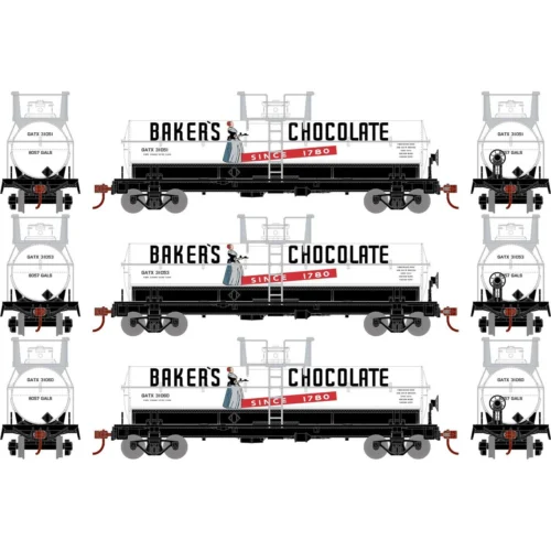 Athearn Roundhouse 72994 - Chemical Tank Car Baker Chocolates (GATX) 31051, 31053, 31060 - HO Scale