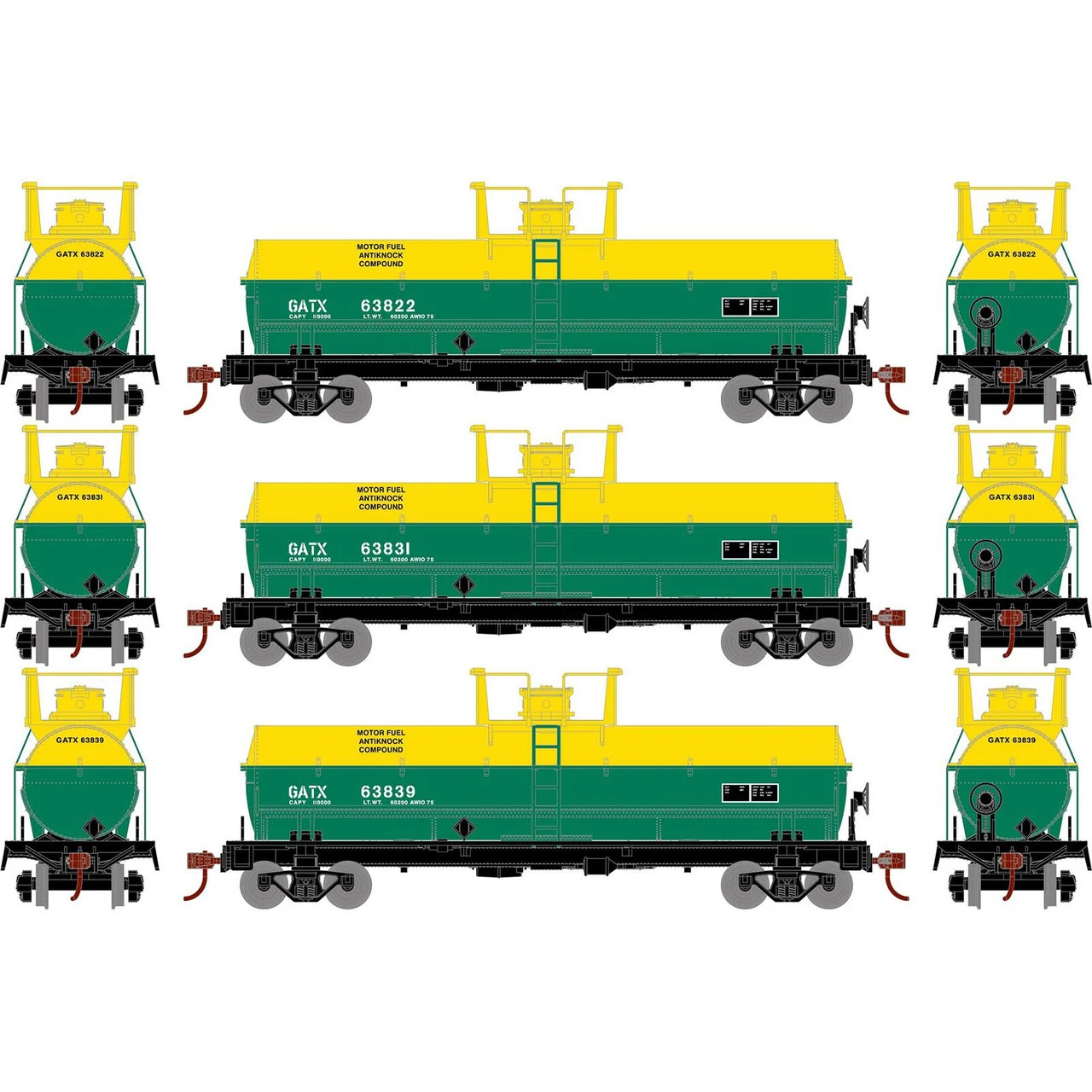 Athearn Roundhouse 72997 - Chemical Tank Car Gen Am Marks Co (GATX) 63822, 63831, 63839 - HO Scale 3 Athearn Roundhouse 72997 - Chemical Tank Car Gen Am Marks Co (GATX) 63822, 63831, 63839 - HO Scale