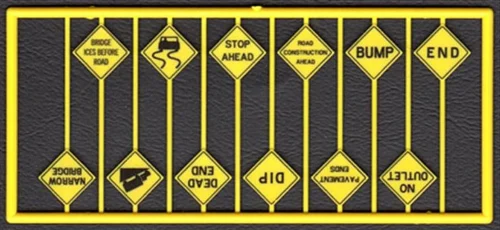 Tichy Train Group 8256 - Written Road Path Warning Signs - HO Scale