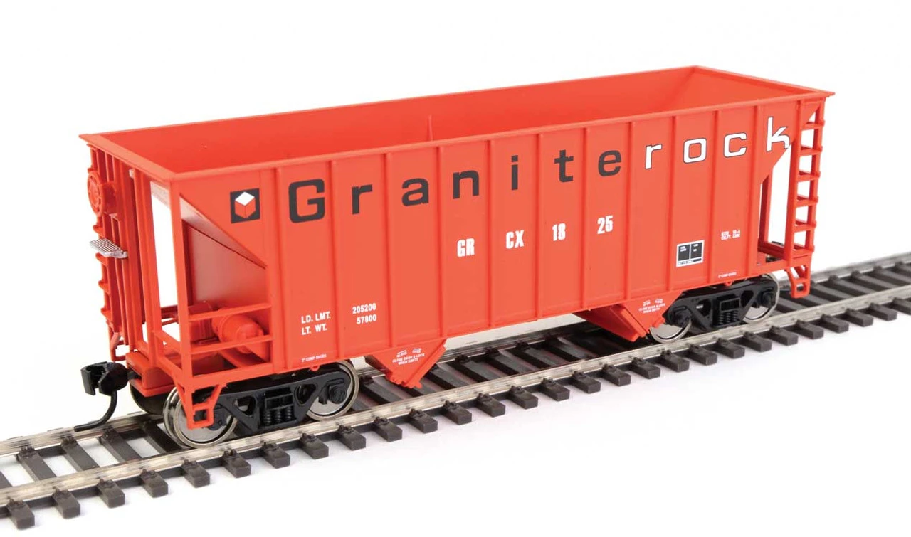 Walthers Mainline 910-56609 - 34' 100-Ton 2-Bay Hopper Granite Rock (GRCX) 1825 - HO Scale
