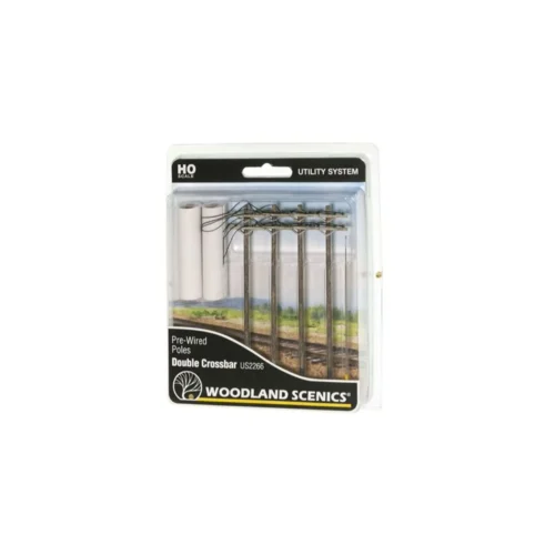 Woodland Scenics 2266 - Wired Poles Double Crossbar - HO Scale